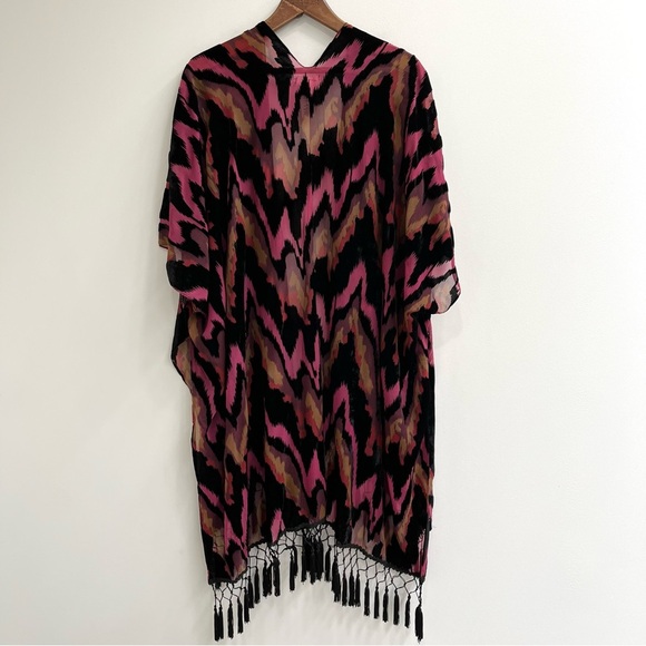 Free People Dripping Velvet Burnout Kimono Tassel Fringe OS - Picture 3 of 9
